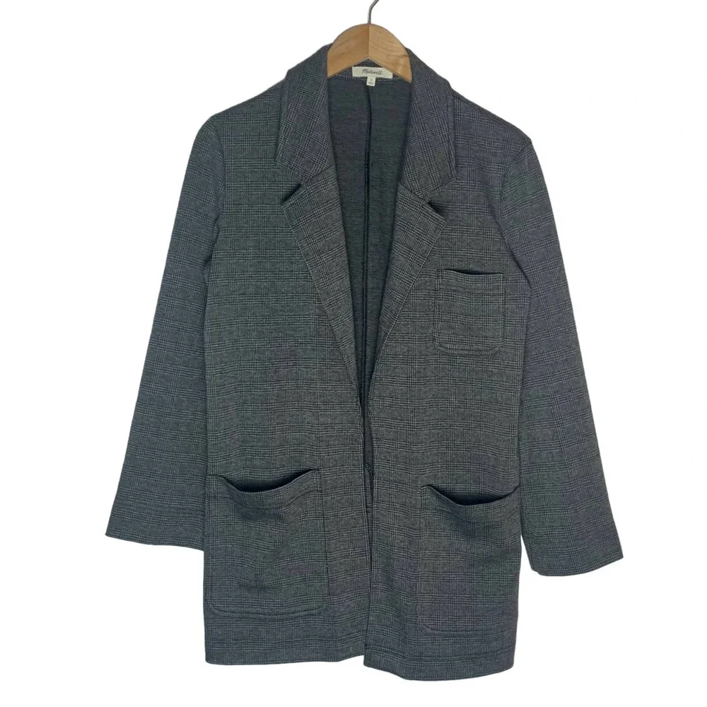Madewell | Women | Gray Glen Plaid Oversized Open Front Knit Blazer | Size Small - Picture 2 of 11